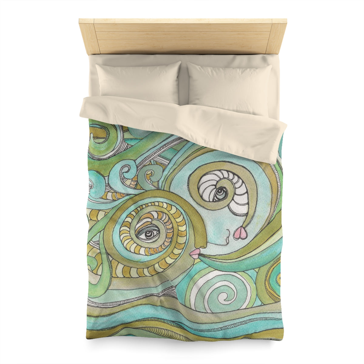 Whimsical Ocean Waves Duvet Cover &quot;Honeydew Ocean&quot;