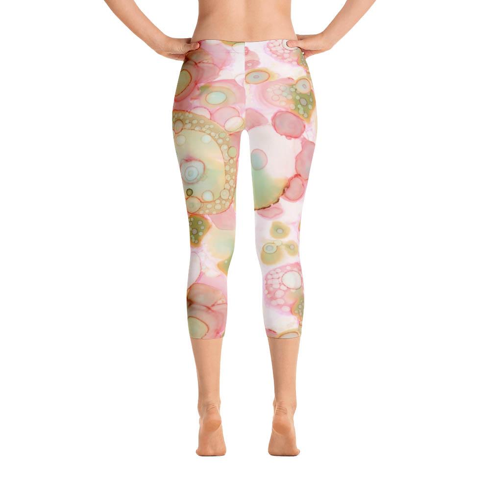 Abstract Capri leggings, Workout Pants &#39;Organic in Pink&#39;