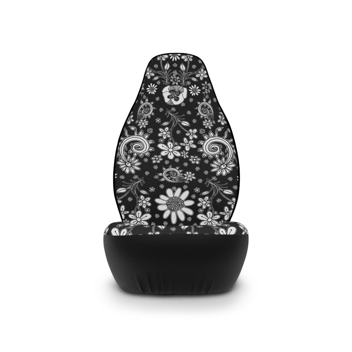 Floral Black and White Car Seat Covers Boho Hippie Vibes &quot;Birds of a Flower&quot;