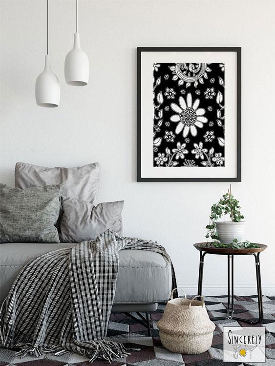 Art Printable Download &#39;BW Birds of a Flower 03&#39;