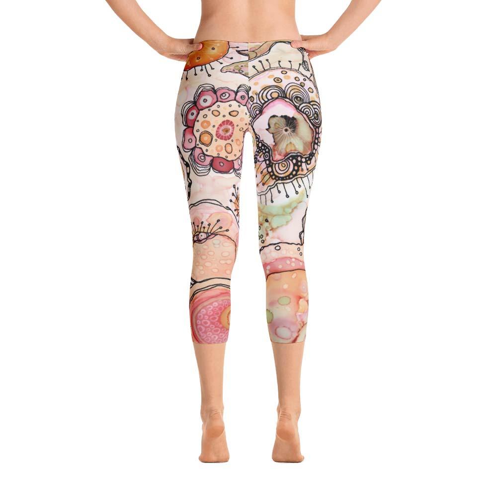 Abstract Capri leggings, Workout Pants &#39;Flower Doodle&#39;