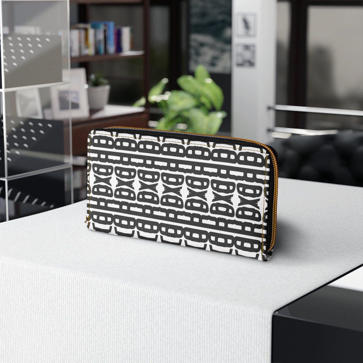 Tribal Zipper Wallet Abstract Artwork Unique Unusual Black and White Women&#39;s Girls Accessories Bag Fun Modern Women&#39;s Gift Ideas