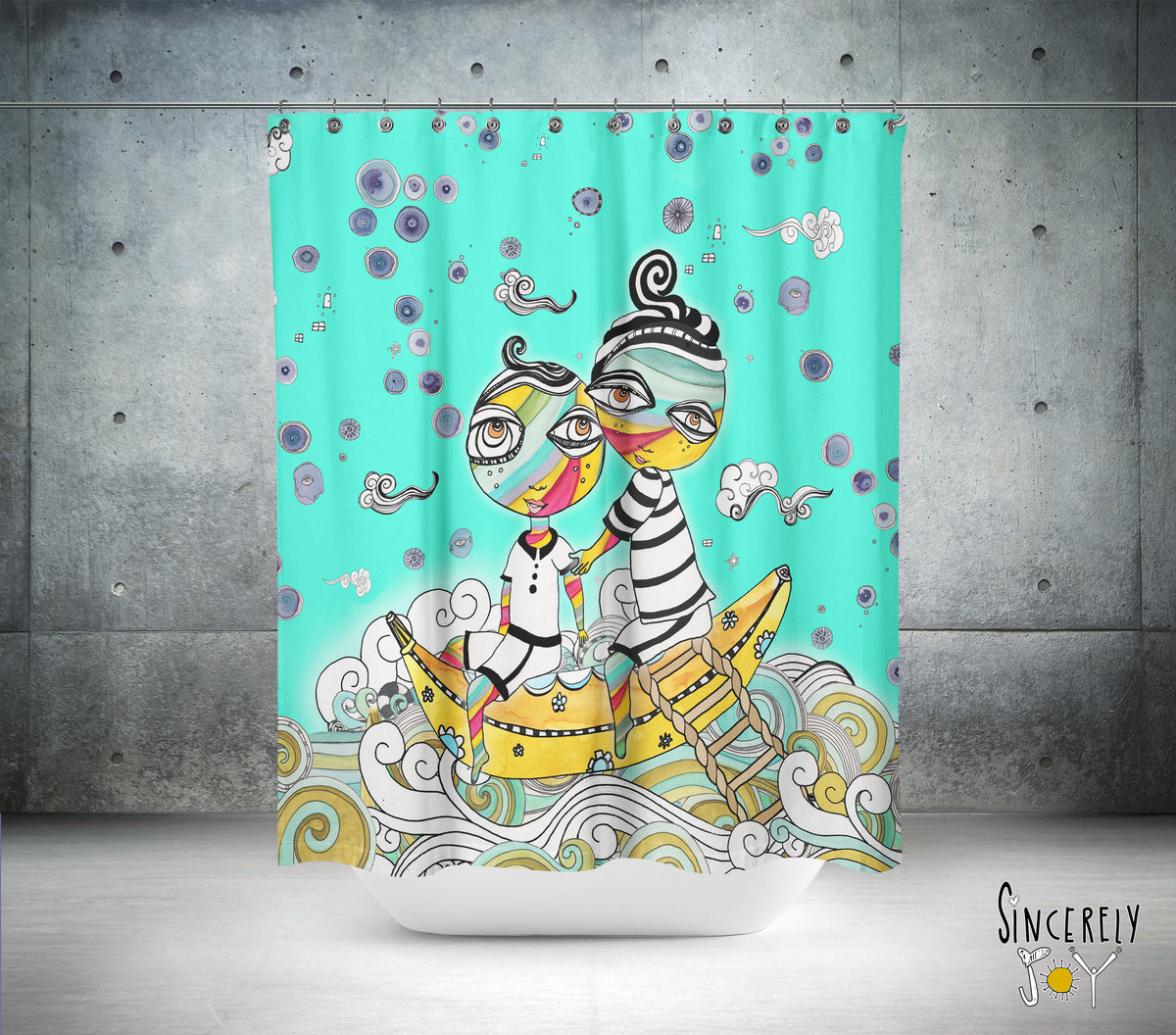 Abstract Mixed Media Shower Curtain &#39;Banana Boat Rides&#39;