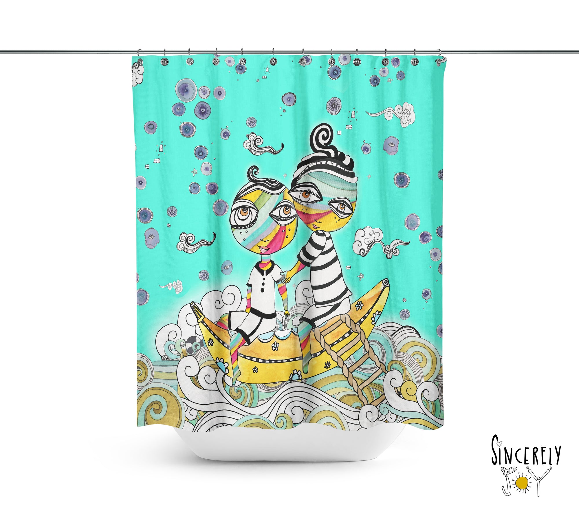 Abstract Mixed Media Shower Curtain 'Banana Boat Rides'