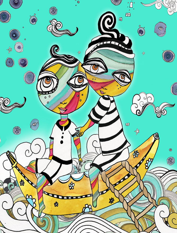 Abstract Mixed Media Shower Curtain &#39;Banana Boat Rides&#39;