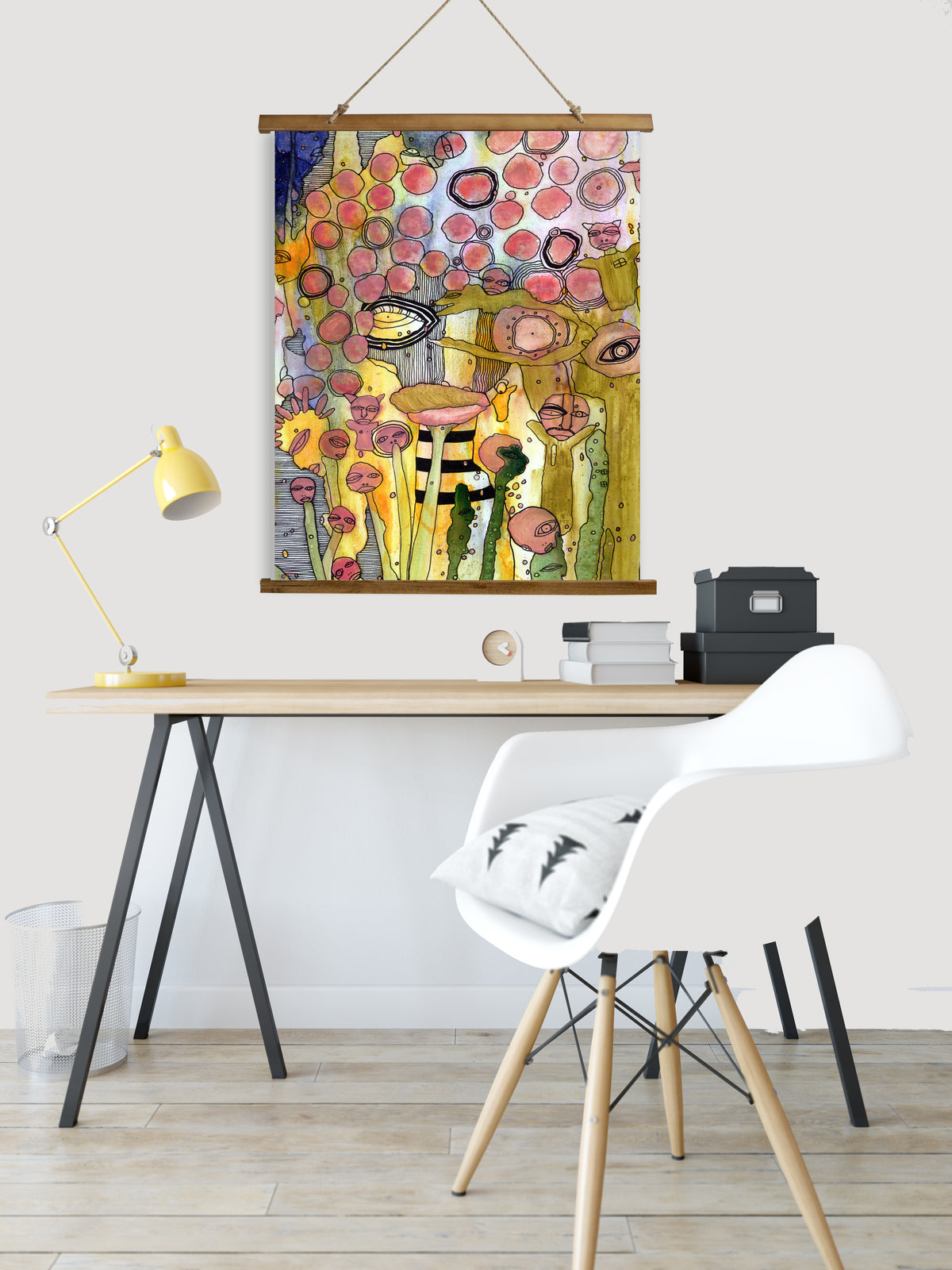 Whimsical Wood Slat Tapestry &quot;Bugged Out&quot;