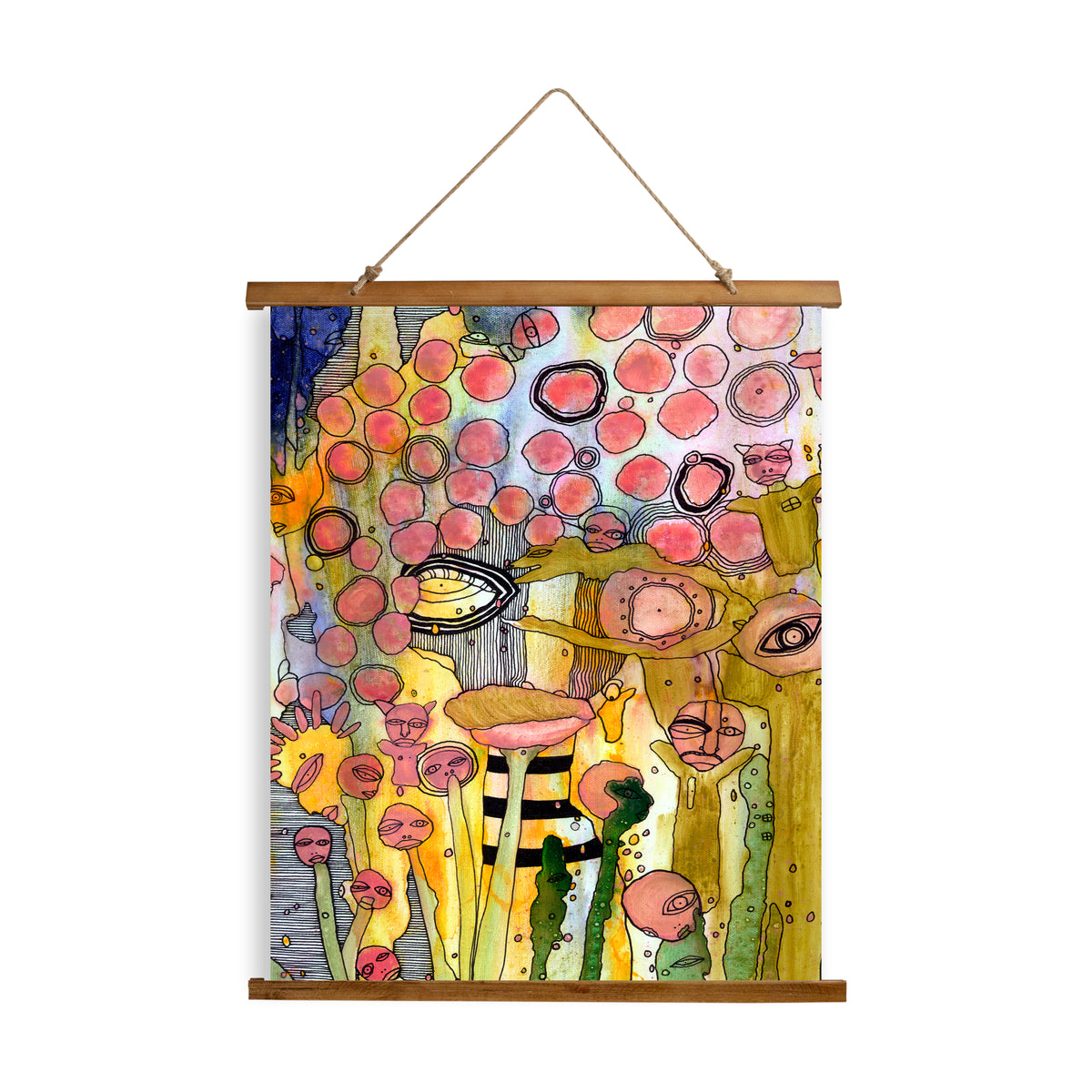 Whimsical Wood Slat Tapestry &quot;Bugged Out&quot;