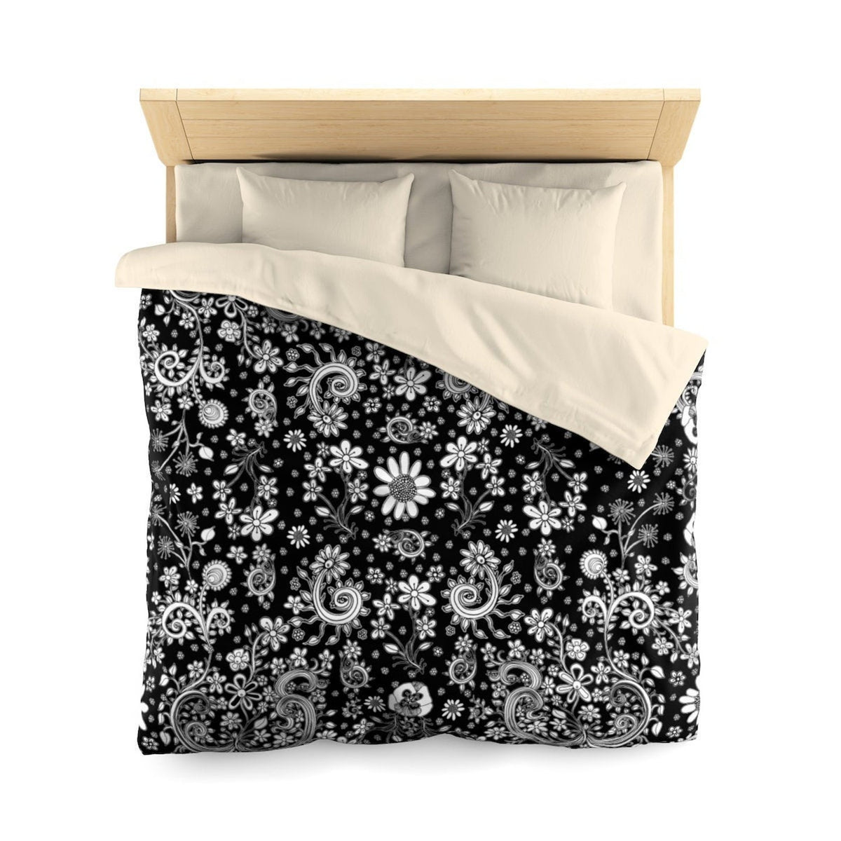 Duvet Cover &#39;Black and White Birds of a Flower&#39;
