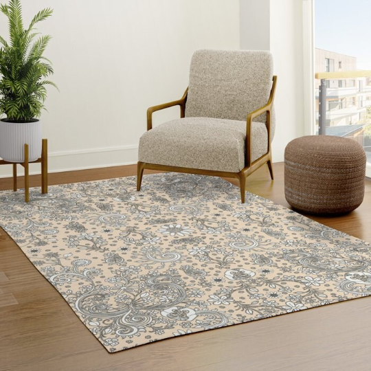 Area Rug &#39;Beige Flora Birds&#39;