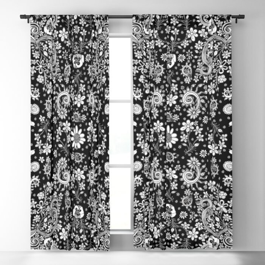 Window Curtains "Birds of a Flower BW"