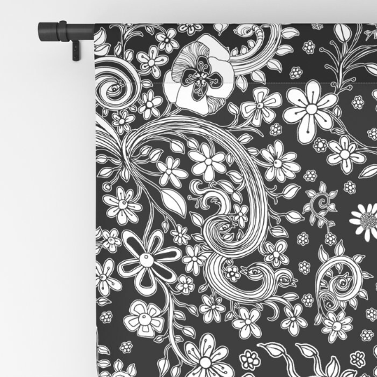 Window Curtains &quot;Birds of a Flower BW&quot;