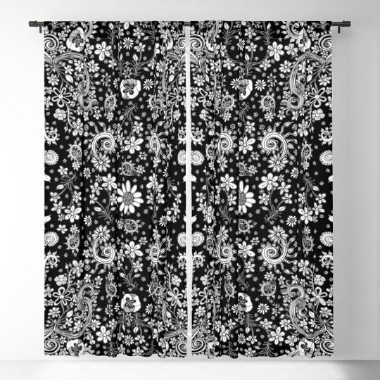 Window Curtains &quot;Birds of a Flower BW&quot;