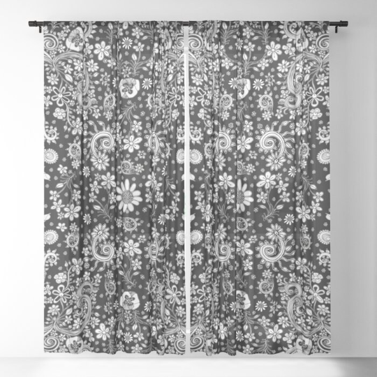 Window Curtains &quot;Birds of a Flower BW&quot;