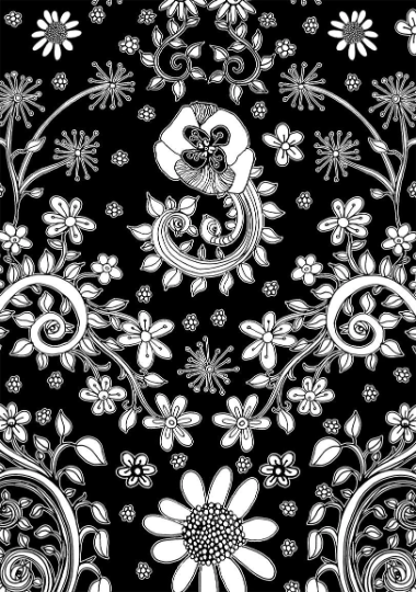 Window Curtains &quot;Birds of a Flower BW&quot;