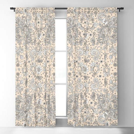 Window Curtains "Birds of a Flower in Beige"