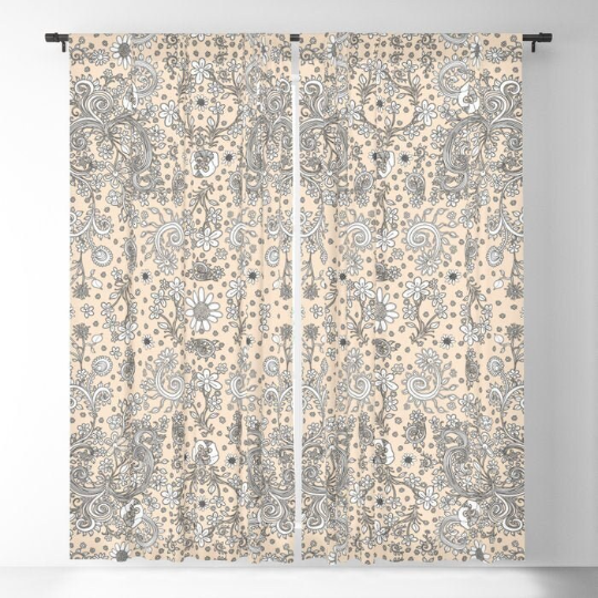 Window Curtains &quot;Birds of a Flower in Beige&quot;