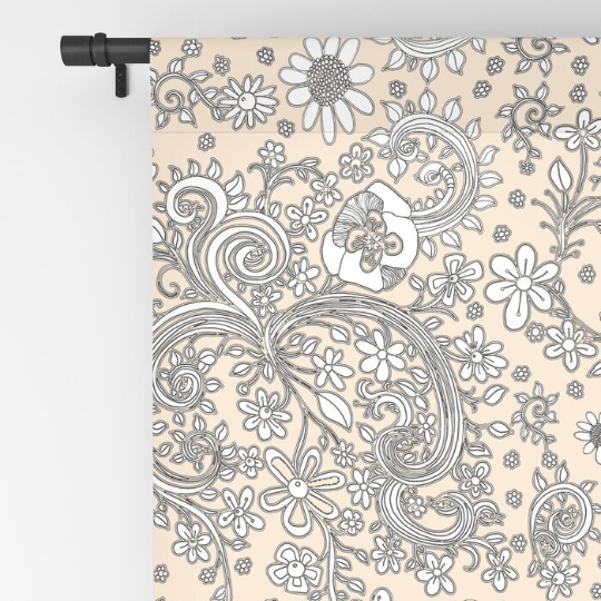 Window Curtains &quot;Birds of a Flower in Beige&quot;