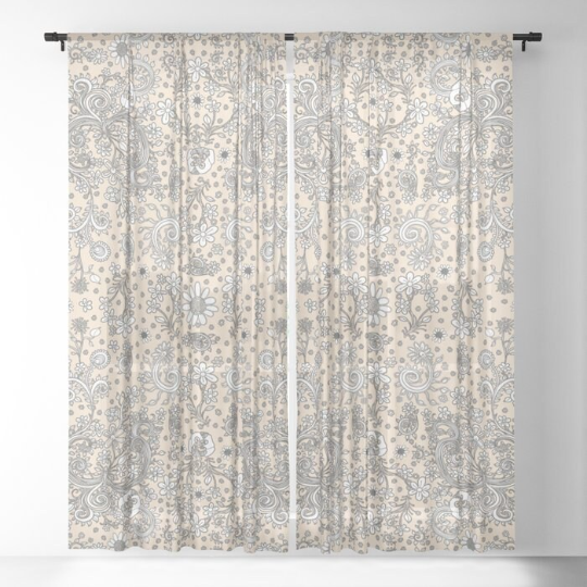 Window Curtains &quot;Birds of a Flower in Beige&quot;
