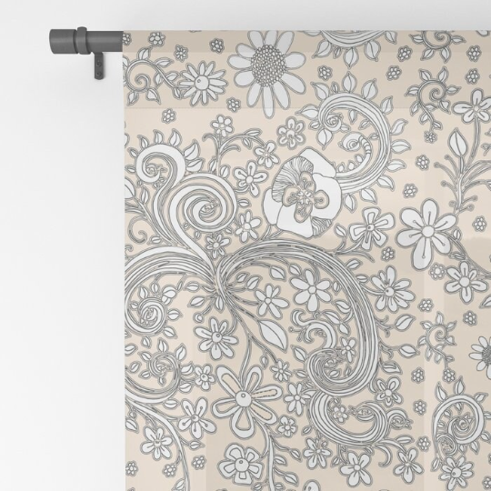 Window Curtains &quot;Birds of a Flower in Beige&quot;