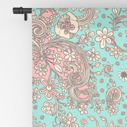 Window Curtains &quot;Birds of a Flower in Teal&quot;