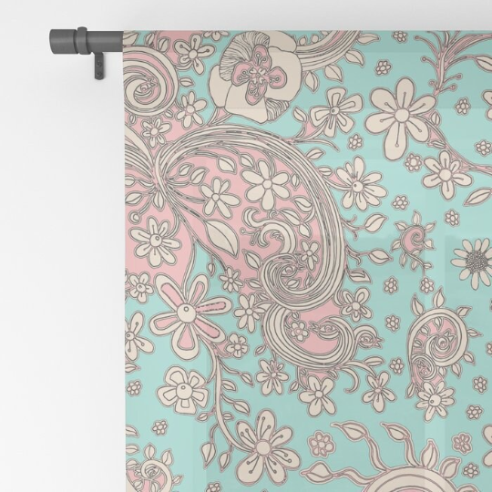 Window Curtains &quot;Birds of a Flower in Teal&quot;