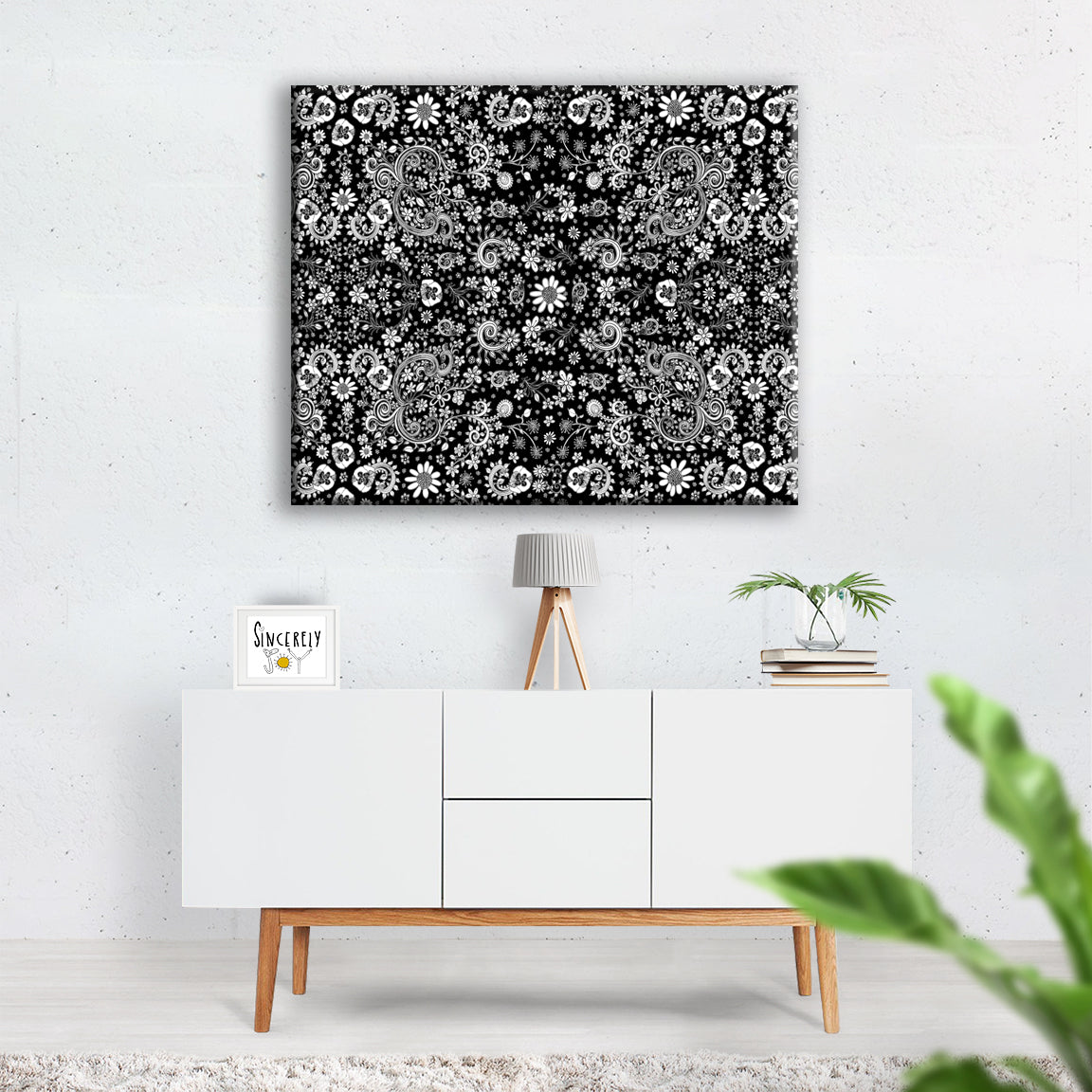 Art Print on Canvas 'Black and White Birds of a Flower'