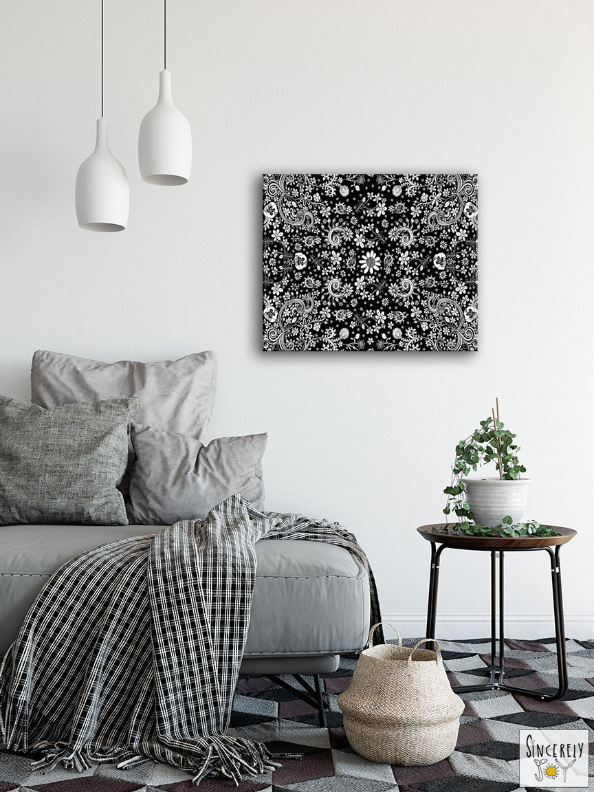 Art Print on Canvas &#39;Black and White Birds of a Flower&#39;