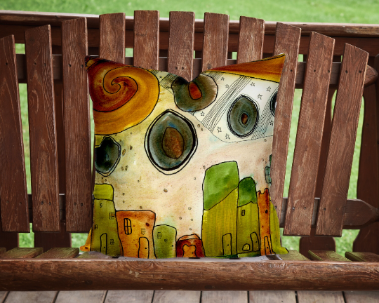 Outdoor Pillow Cushion &quot;City Life&quot;
