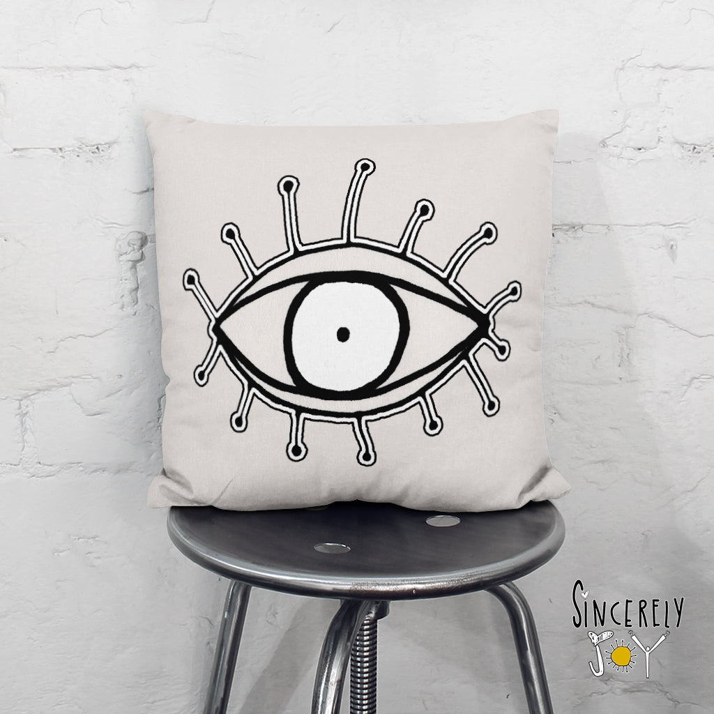 &#39;EYE SEE YOU 01&#39; in off white REVERSIBLE Suede Pillow (2 PILLOWS IN ONE!)