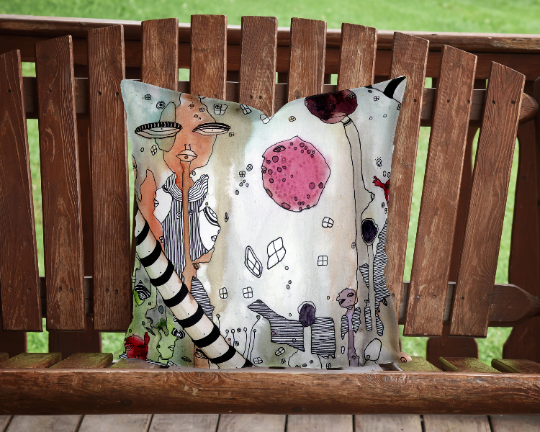 Outdoor Pillow Cushion &quot;Female Hello&quot;