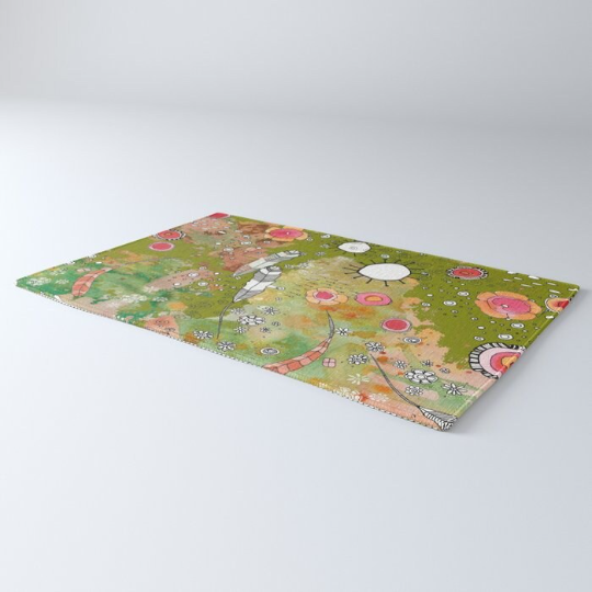 Area Rug &#39;Feathers Flowers Showers in Green&#39;