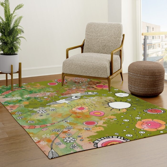 Area Rug &#39;Feathers Flowers Showers in Green&#39;