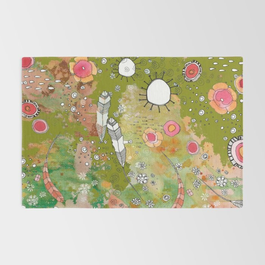 Area Rug &#39;Feathers Flowers Showers in Green&#39;