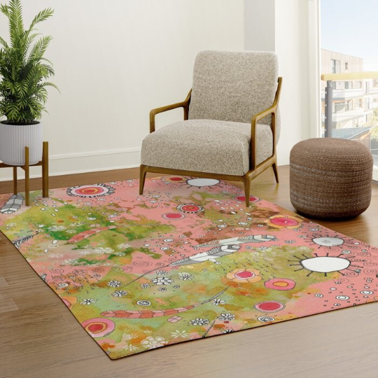 Area Rug &#39;Feathers Flowers Showers in Pink&#39;
