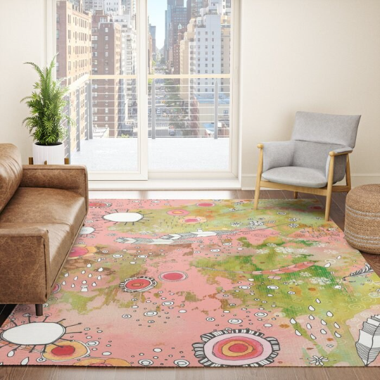 Area Rug &#39;Feathers Flowers Showers in Pink&#39;