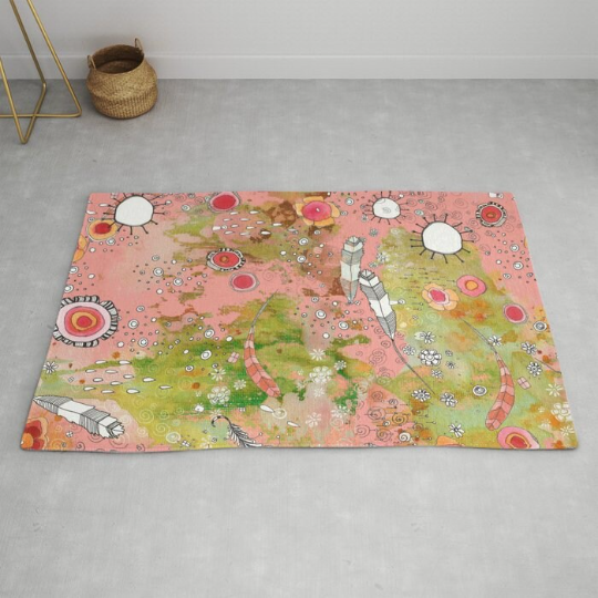 Area Rug &#39;Feathers Flowers Showers in Pink&#39;