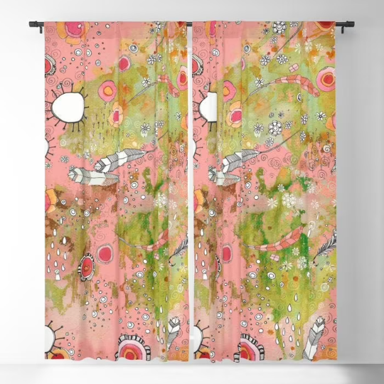 Window Curtains &quot;Feathers, Flowers, Showers, In Pink&quot;