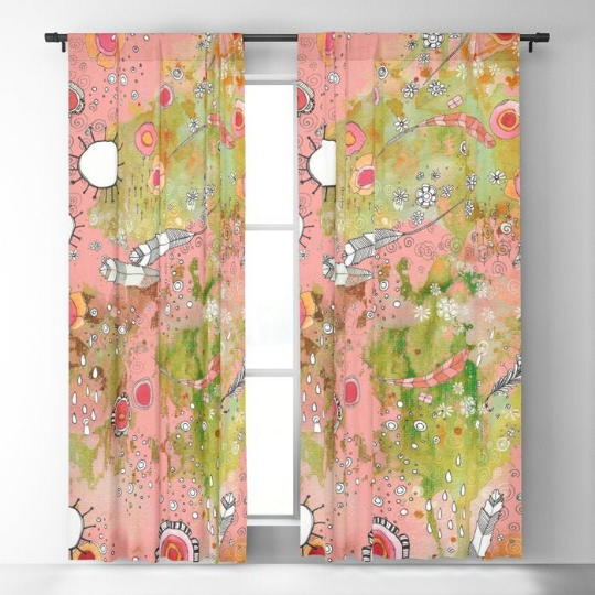 Window Curtains "Feathers, Flowers, Showers, In Pink"