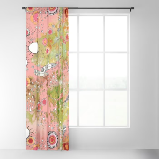 Window Curtains &quot;Feathers, Flowers, Showers, In Pink&quot;