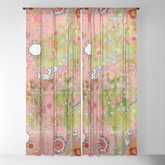 Window Curtains &quot;Feathers, Flowers, Showers, In Pink&quot;