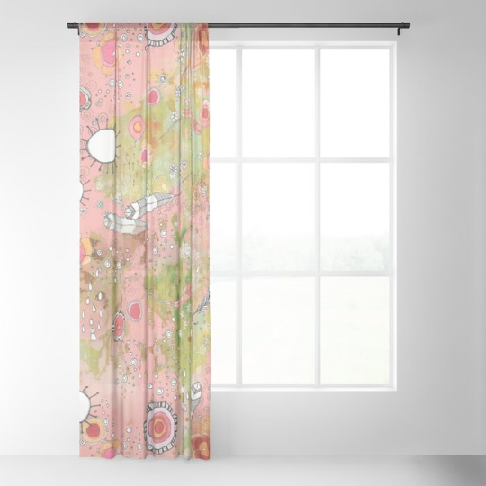 Window Curtains &quot;Feathers, Flowers, Showers, In Pink&quot;
