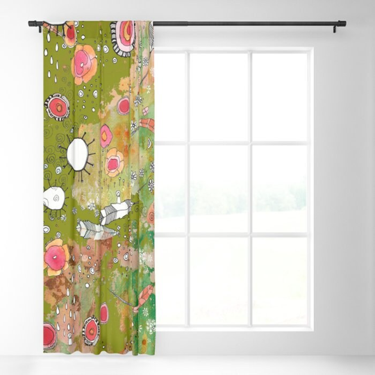 Window Curtains &quot;Feathers, Flowers, Showers in green&quot;