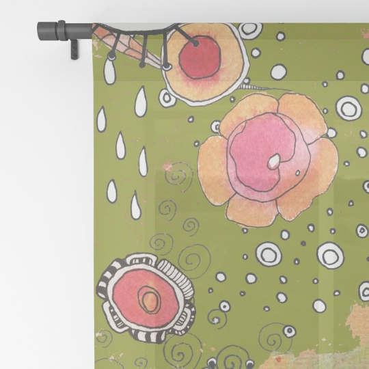 Window Curtains &quot;Feathers, Flowers, Showers in green&quot;