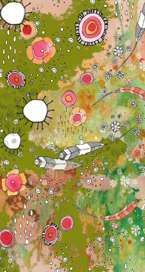 Window Curtains &quot;Feathers, Flowers, Showers in green&quot;