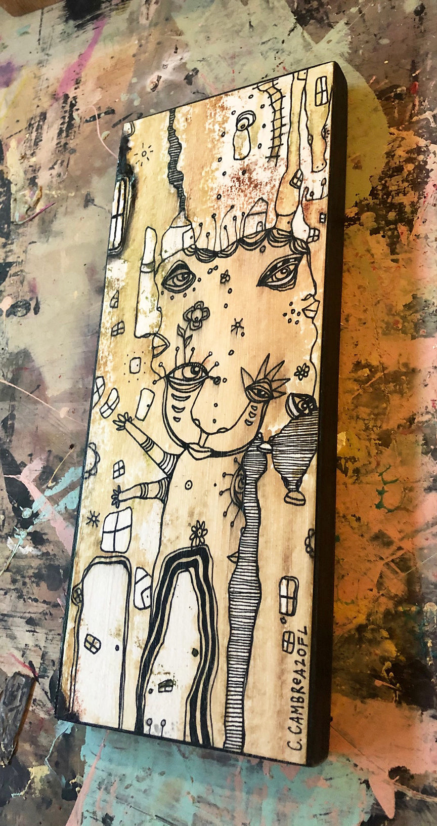 Original Mixed Media Fine Art on Wood &#39;Forever Connected&#39;