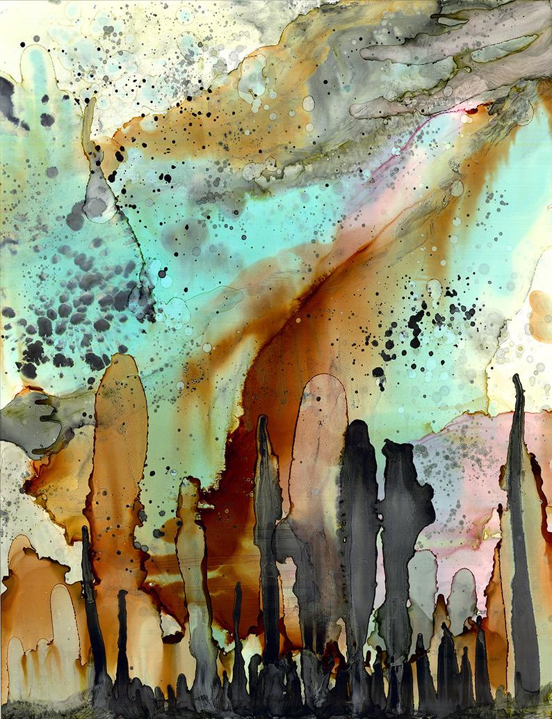 Abstract Mixed Media Shower Curtain &#39;From the Heavens&#39;