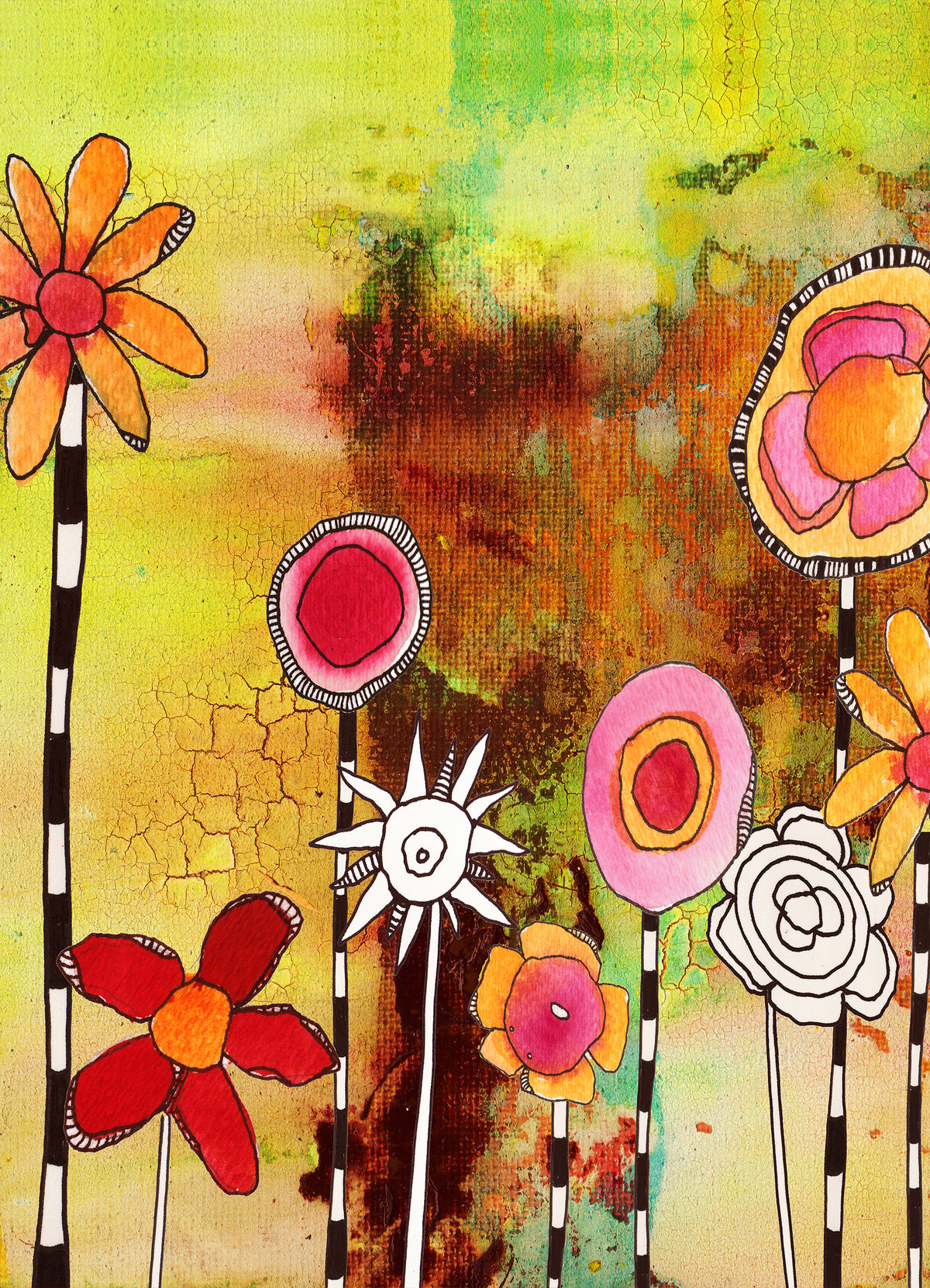 Whimsical Wood Slat Tapestry &quot;Garden Party&quot;