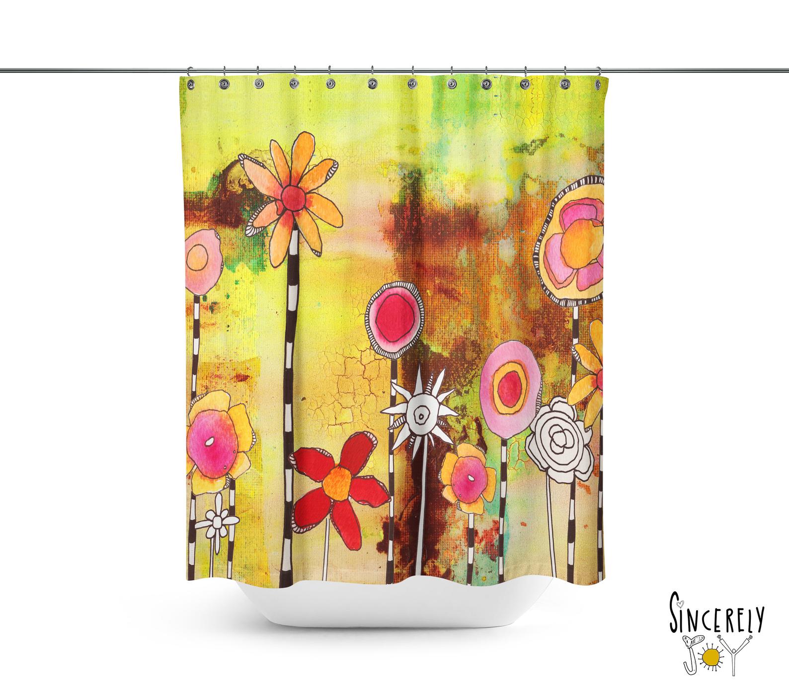 Abstract Mixed Media Shower Curtain 'Garden Party'