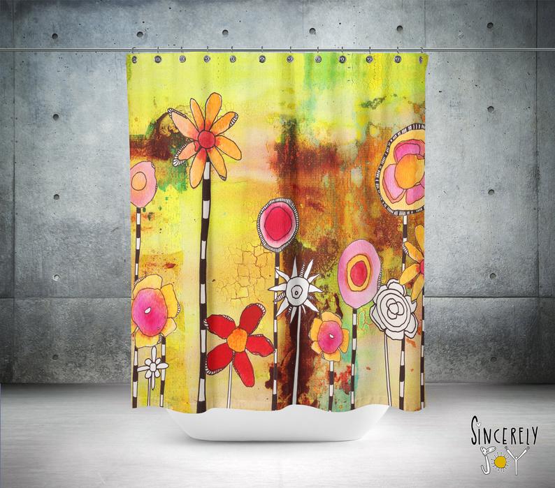 Abstract Mixed Media Shower Curtain &#39;Garden Party&#39;