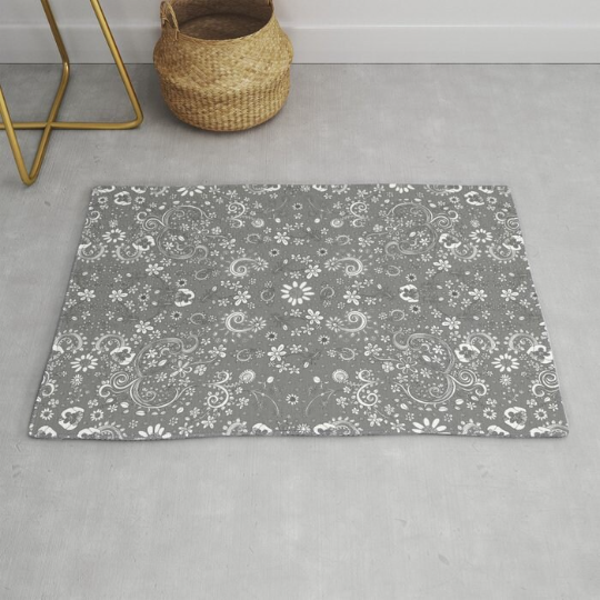 Area Rug &#39;Grey Birds of a Flower&#39;